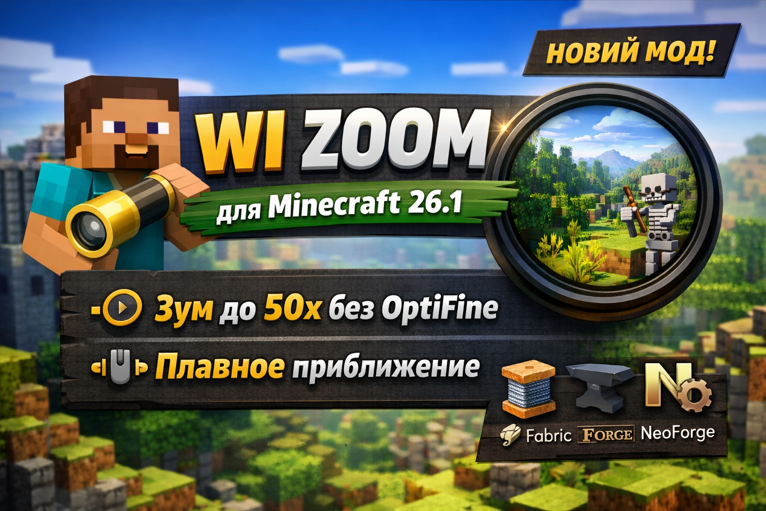 WI Zoom для Minecraft 26.1 — удобный мод на зум без OptiFine - mchub
